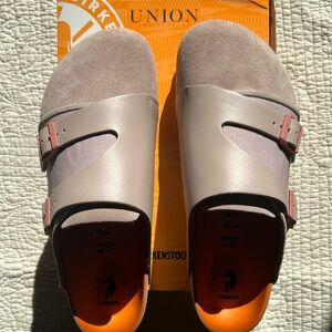 Birkenstock Union Sandals in Taupe and Pink